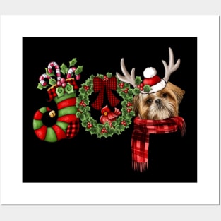 Christmas Joy Dwarf Stocking Reindeer Shih Tzu Posters and Art